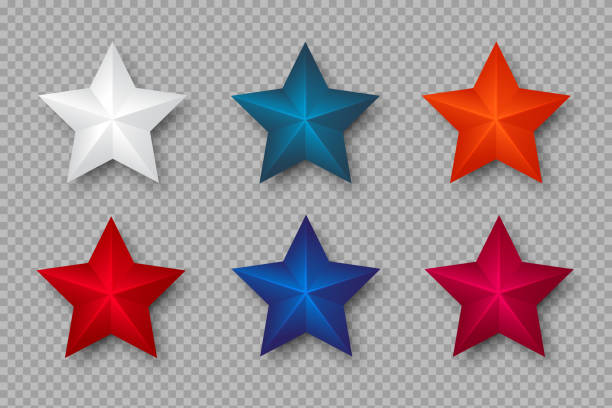 illustrations, cliparts, dessins animés et icônes de l’ensemble des étoiles 3d en couleurs des usa. - blue red white
