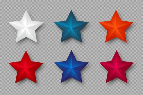 Vector illustration of Set of 3d stars in colors of USA.