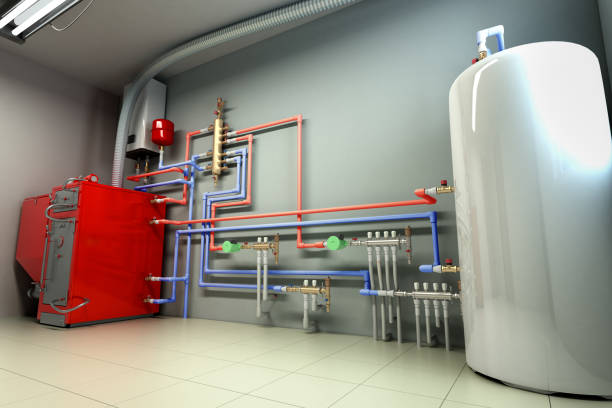 istock Hot water boiler Boiler room with a heating system 3d render 1055156862