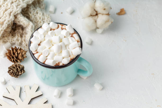 istock Mug of cocoa with marshmallows and winter decor 1055162558