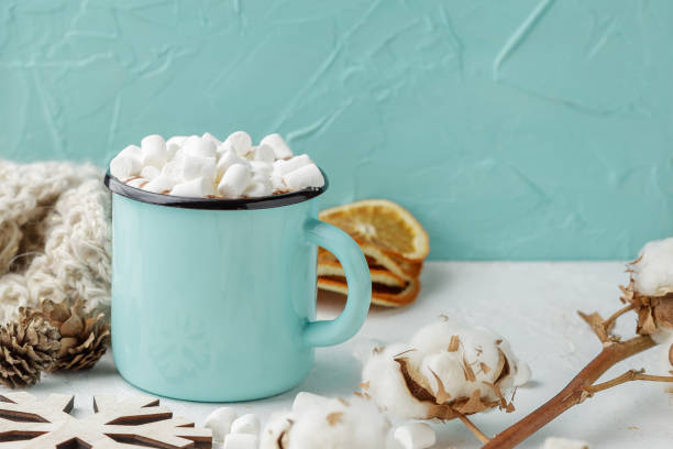 istock Mug of cocoa with marshmallows and winter decor 1055162986