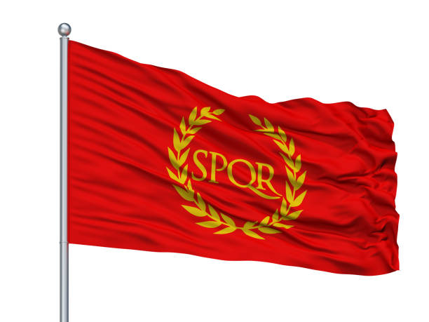 istock Roman Empire Spqr Flag On Flagpole, Isolated On White 1055167608