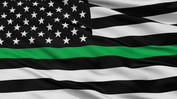 Photo of Usa Thin Green Line Flag, Closeup View