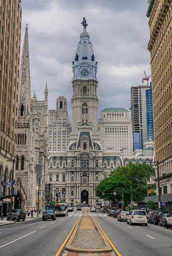City Hall in Philadelphia, Pennsylvania, USA - June 6, 2018: View of the historic building of Philadelphia City Hall