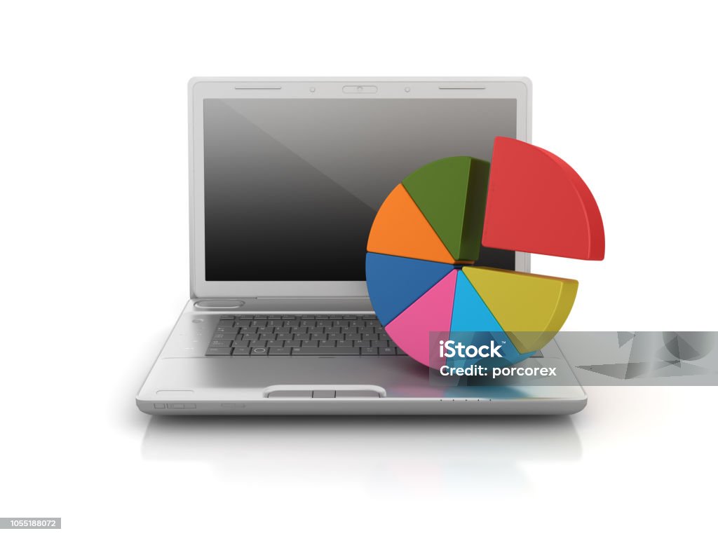 Computer Color Pie Computer Laptop With Pie Chart 3d Rendering Stock Photo - Download ...