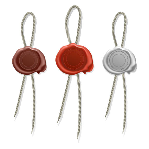 Blank wax seal with cord, Stamp wax seal vector icons Blank wax seal with cord, Stamp wax seal, icons set of red, white and brown sealing wax old realistic stamps labels on white background, vector EPS 10 realistic signature stock illustrations
