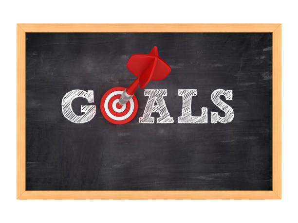 istock Chalkboard with GOALS Word with Target and Dart - 3D Rendering 1055198374