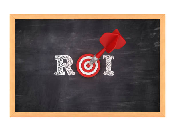 istock Chalkboard with ROI word with Target and Dart - 3D Rendering 1055198406