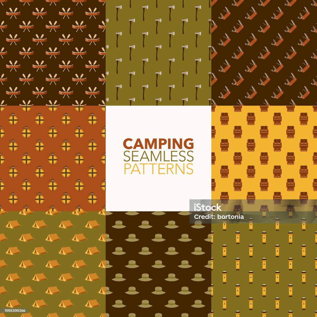 Camp Pattern Types Camping Outdoors Seamless Pattern Set Stock Illustration - Download ...