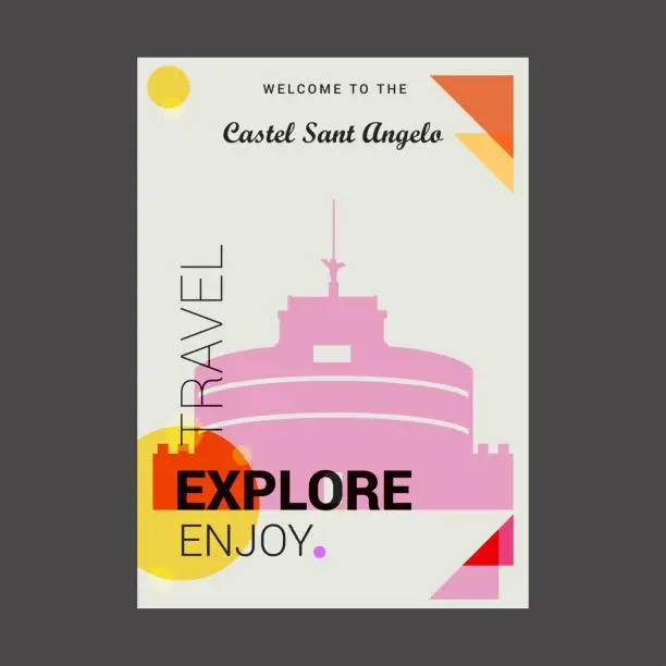 Vector illustration of Welcome to The Castel Sant Angelo Rome, Italy. Explore, Travel Enjoy Poster Template