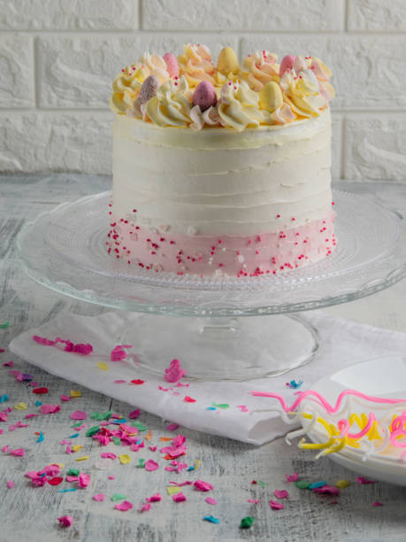 istock Birthday cake with colorful candles 1055201054