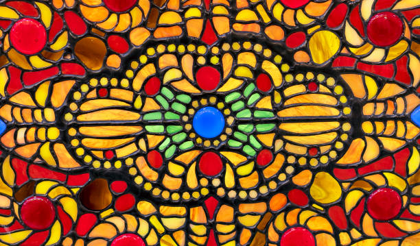istock Stained glass window with colorful oriental ornament. 1055203990