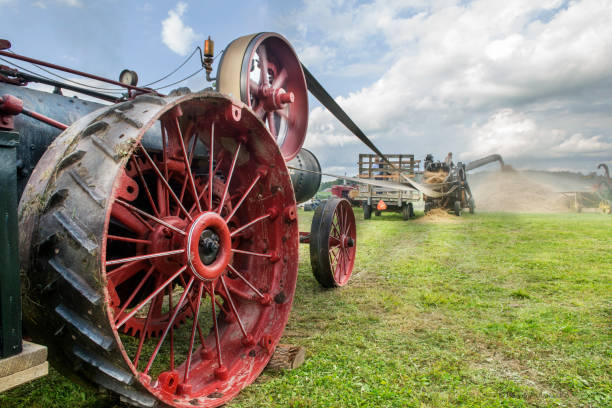 Steam Engine Steam Engine used to power threshing machine. threshing stock pictures, royalty-free photos & images