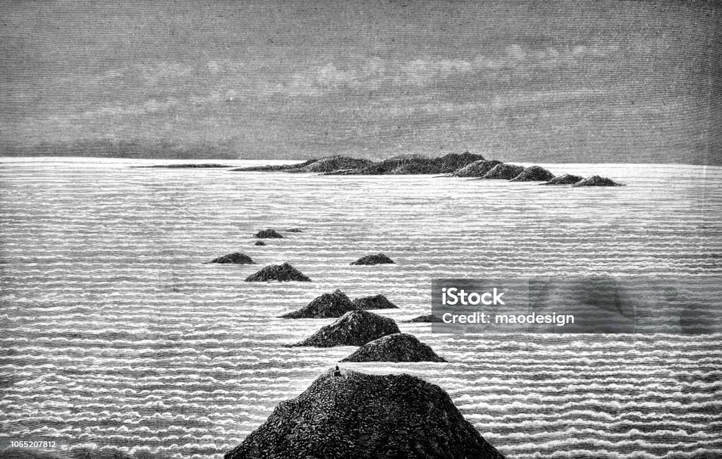 View of the sea with the mountains - 1888 Wave - Water stock illustration