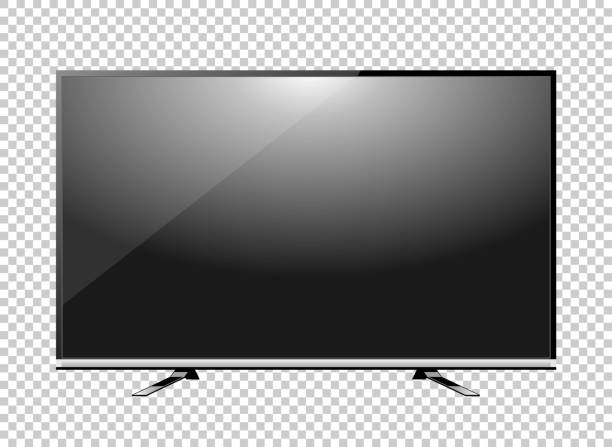 Black LED tv television screen blank on background Black LED tv television screen blank on background wall of tvs stock illustrations