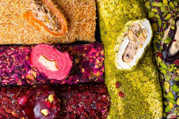 istock Assorted traditional Turkish Delight bars Sugar coated soft candy 1055213398