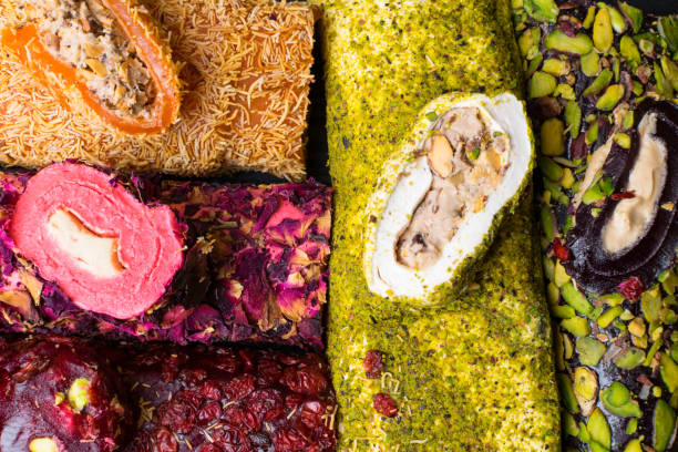 istock Assorted traditional Turkish Delight bars Sugar coated soft candy 1055213702