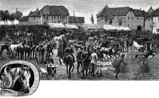 Horse Market In Germany Buttstädt Stock Illustration - Download Image Now - 19th Century, 2018, Adult