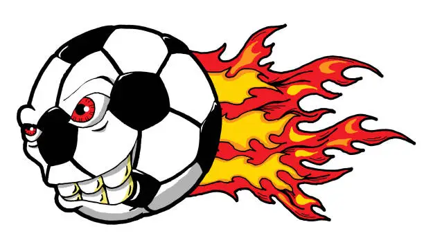Vector illustration of Cartoon Illustration of a Monster Flaming Soccer Ball Ready to Go