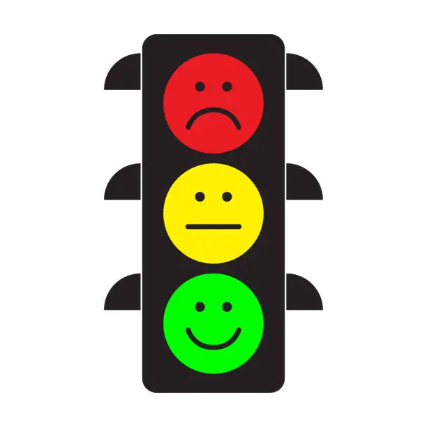 Vector illustration of Traffic light with red, yellow and green smileys