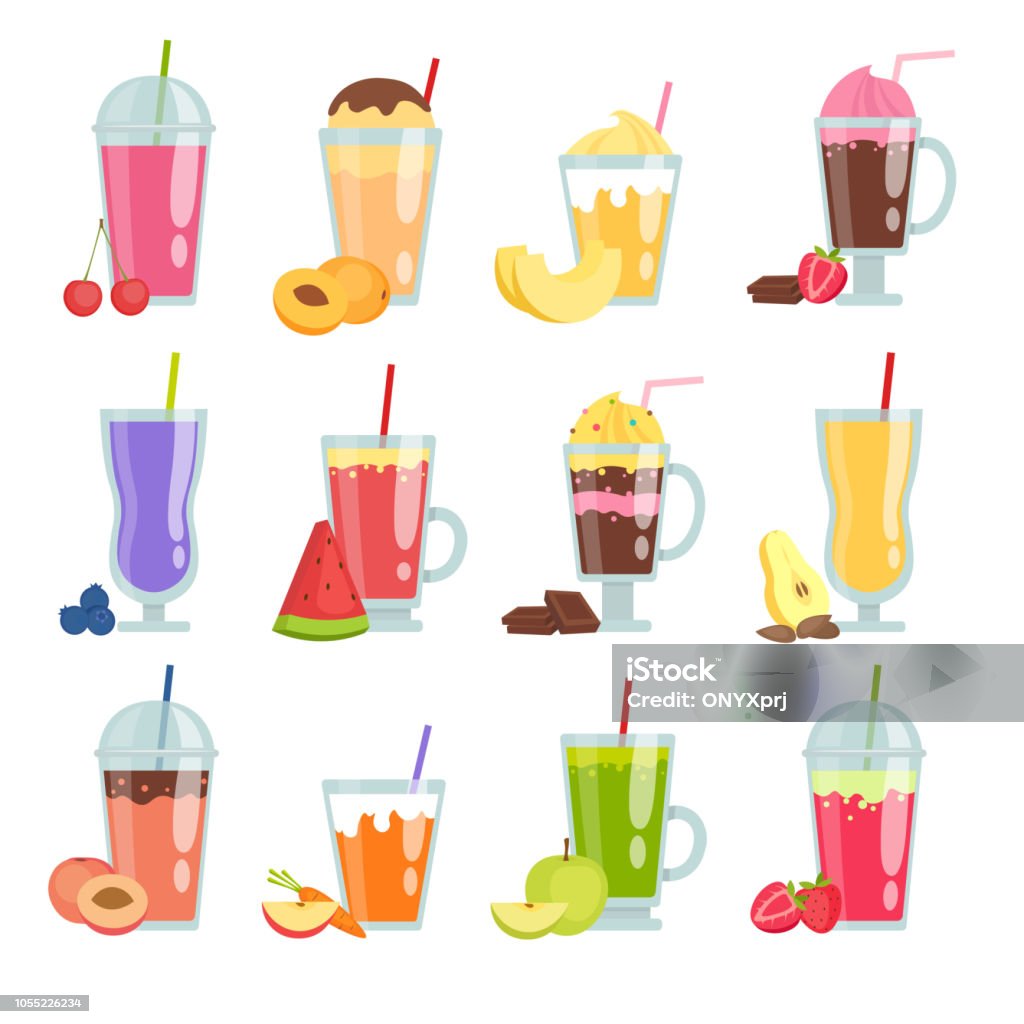 Cartoon Smoothie Various Summer Drinks Smoothie Set Stock Illustration -  Download Image Now - iStock