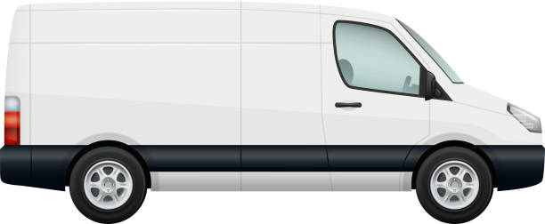 мини-фургон. боковой вид вектора белого минивэна, изолированного на белом - van white truck mini van stock illustrations
