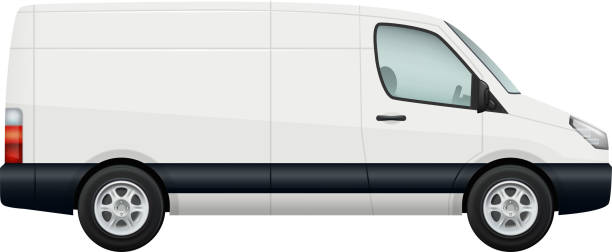 Mini van car. Side view of vector white minivan isolated on white Mini van car. Side view of white minivan isolated on white. Vehicle minibus or wagon. Vector illustration small bus stock illustrations