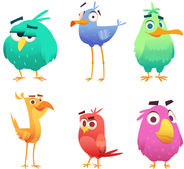 karikatür komik kuşlar. sevimli hayvanlar renkli bebek yüzleri mutlu kuşlar kartallar. vektörel clipart karakter izole - eagles stock illustrations