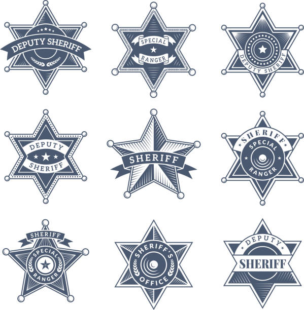 ilustrações de stock, clip art, desenhos animados e ícones de security sheriff badges. police shield and officers logo texas rangers vector symbols - sheriff