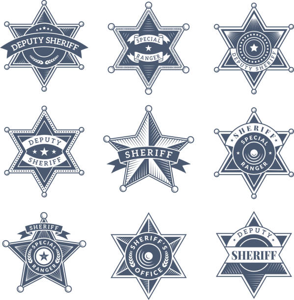 Security sheriff badges. Police shield and officers logo texas rangers vector symbols Security sheriff badges. Police shield and officers logo texas rangers vector symbols. Illustration of sheriff law, officer texas police, badge emblem sheriff illustrations stock illustrations