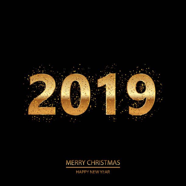 istock Happy New Year or Christmas background with golden text. Vector 1055229124
