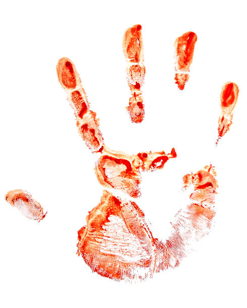 istock Red bloody handprint on a white background 1055232542