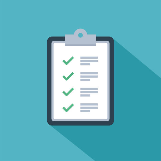 빠른 서비스 간단한 솔루션 또는 비즈니스 프로젝트 관리 점검 조사 또는 여론 조사의 벡터 아이콘 - success check mark checklist questionnaire stock illustrations