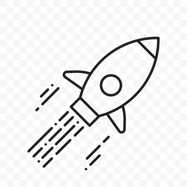 시작 프로젝트에 대 한 로켓 로고입니다. 비행 시작 비즈니스 발사 로켓 아이콘 벡터 얇은 선 - computer icon black and white flame symbol stock illustrations