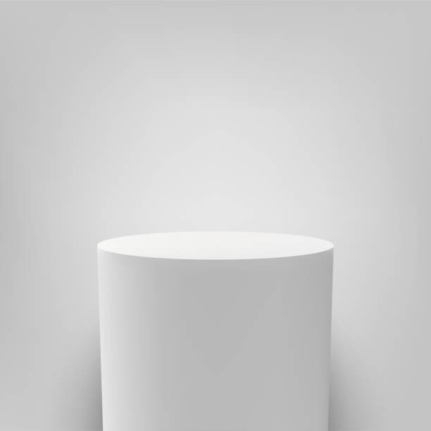 istock Pedestal or white round podium stand. Vector museum round column or pillar pedestal 3D realistic isolated mockup 1055236810