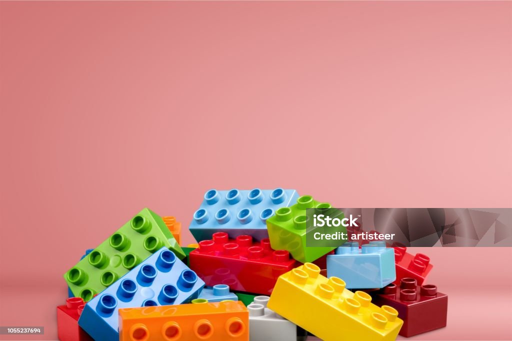 Isolated. Colorful children building bricks on background Toy Block Stock Photo