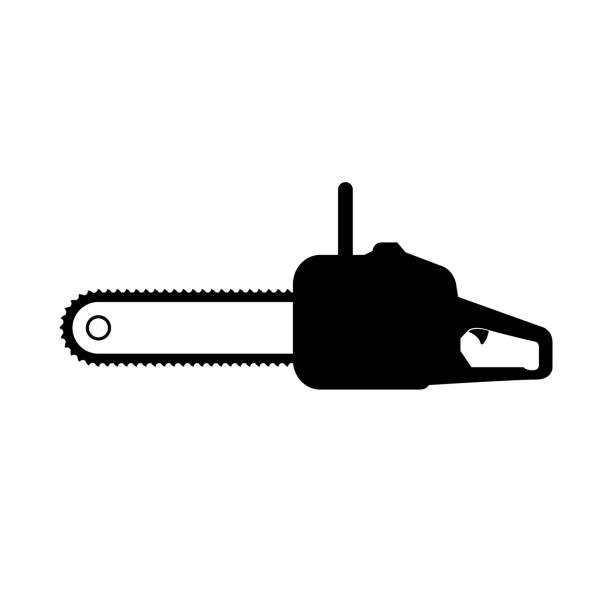 Chainsaw icon on white background Chainsaw icon on white background chainsaw stock illustrations