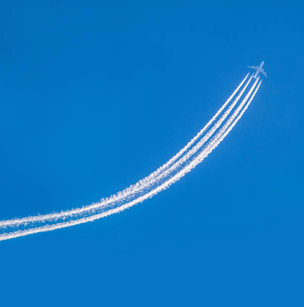Contrails and airplane forming financial graph