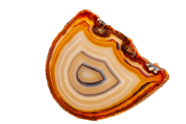 istock Macro mineral stone Yellow, brown Agate breed a white background 1055266612