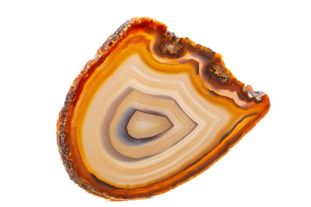 istock Macro mineral stone Yellow, brown Agate breed a white background 1055267506