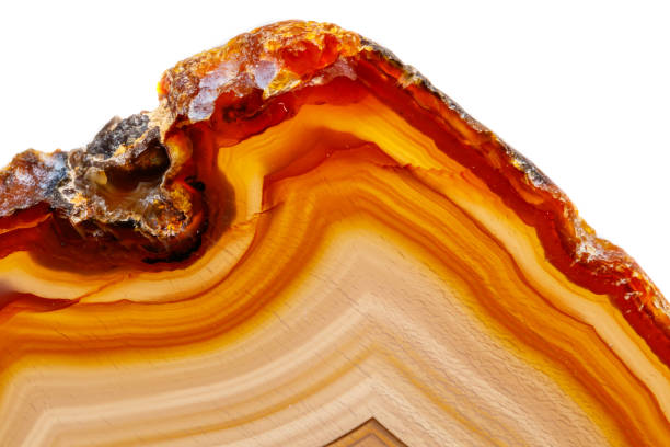 Macro mineral stone Yellow, brown Agate breed a white background