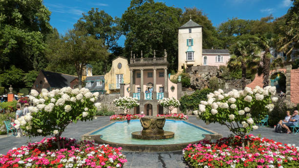 The village of Portmeirion in Wales, United Kingdom Portmeirion is an enchanting Italianate style village on the coast of North Wales. portmeirion stock pictures, royalty-free photos & images