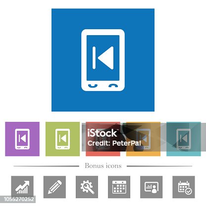 istock Mobile media previous flat white icons in square backgrounds 1055270252