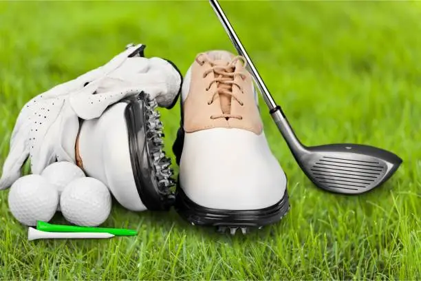 Pair of Golf Shoes with Glove, Ball, Tees and Golf Driver