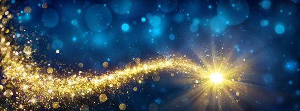 istock Christmas Golden Star In Blue Sparkle Sky 1055272928