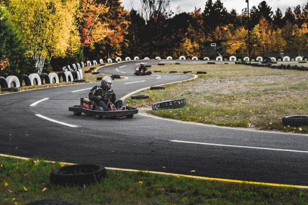 Karting Circuit, autumn. In Quebec in the municipality of L'Avenir, a Karting circuit. go carting stock pictures, royalty-free photos & images