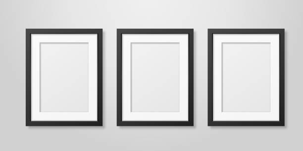 3 個の現実的な mofern インテリア黒空垂直 a4 木製ポスター画像フレーム セットでクローズ アップを白い壁モックアップ ベクトルします。モックアップ、プレゼンテーションの空ポスター フ� - art museum wall white vector点のイラスト素材／クリップアート素材／マンガ素材／アイコン素材