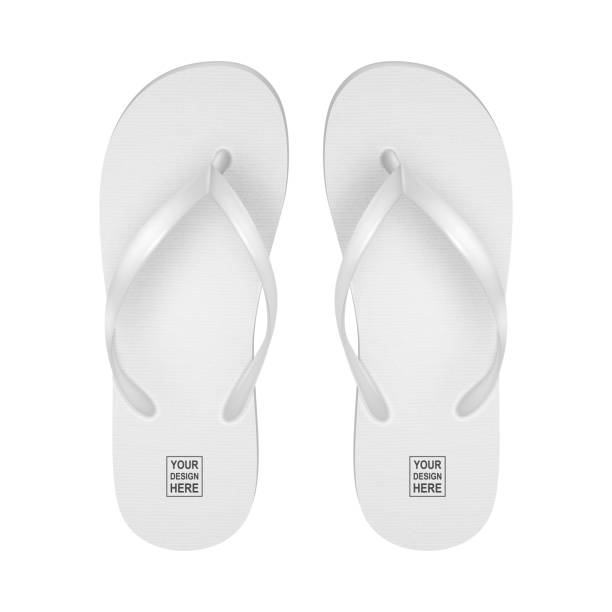 illustrazioni stock, clip art, cartoni animati e icone di tendenza di vector realistic 3d white blank empty flip flop set closeup isolated on white background. modello di design della coppia infradito summer beach holiday per pubblicizzare, stampa logo, mockup. vista frontale - ciabatta infradito