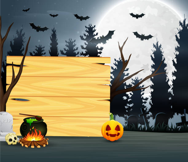 istock Potion in front of wooden board with full moon background 1055322300