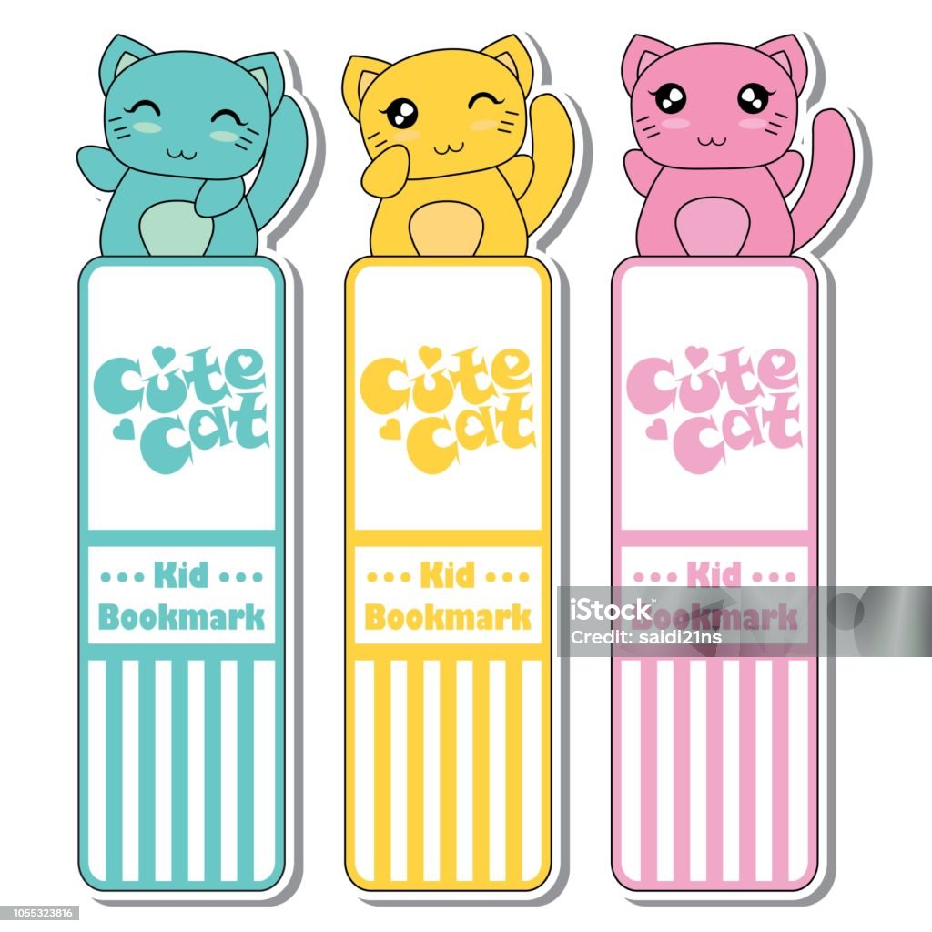 Cute Colourful Cats Suitable For Kid Bookmark Label Design Stock  Illustration - Download Image Now - iStock